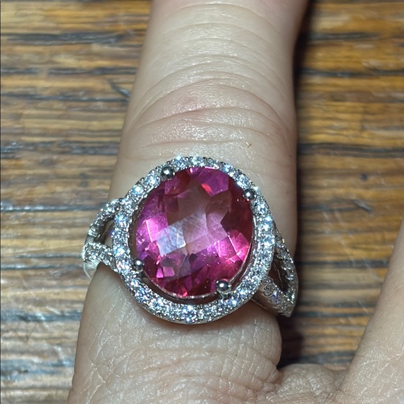 Pink sapphire & diamond sterling silver ring - Picture 6 of 10